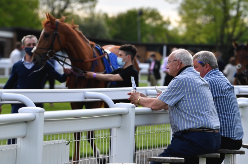 two men watching the races