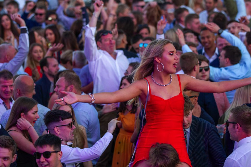 Crowd partying at Salisbury Racecourse
