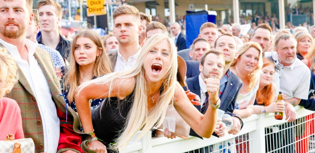 Excited race watchers at Salisbury Racecourse